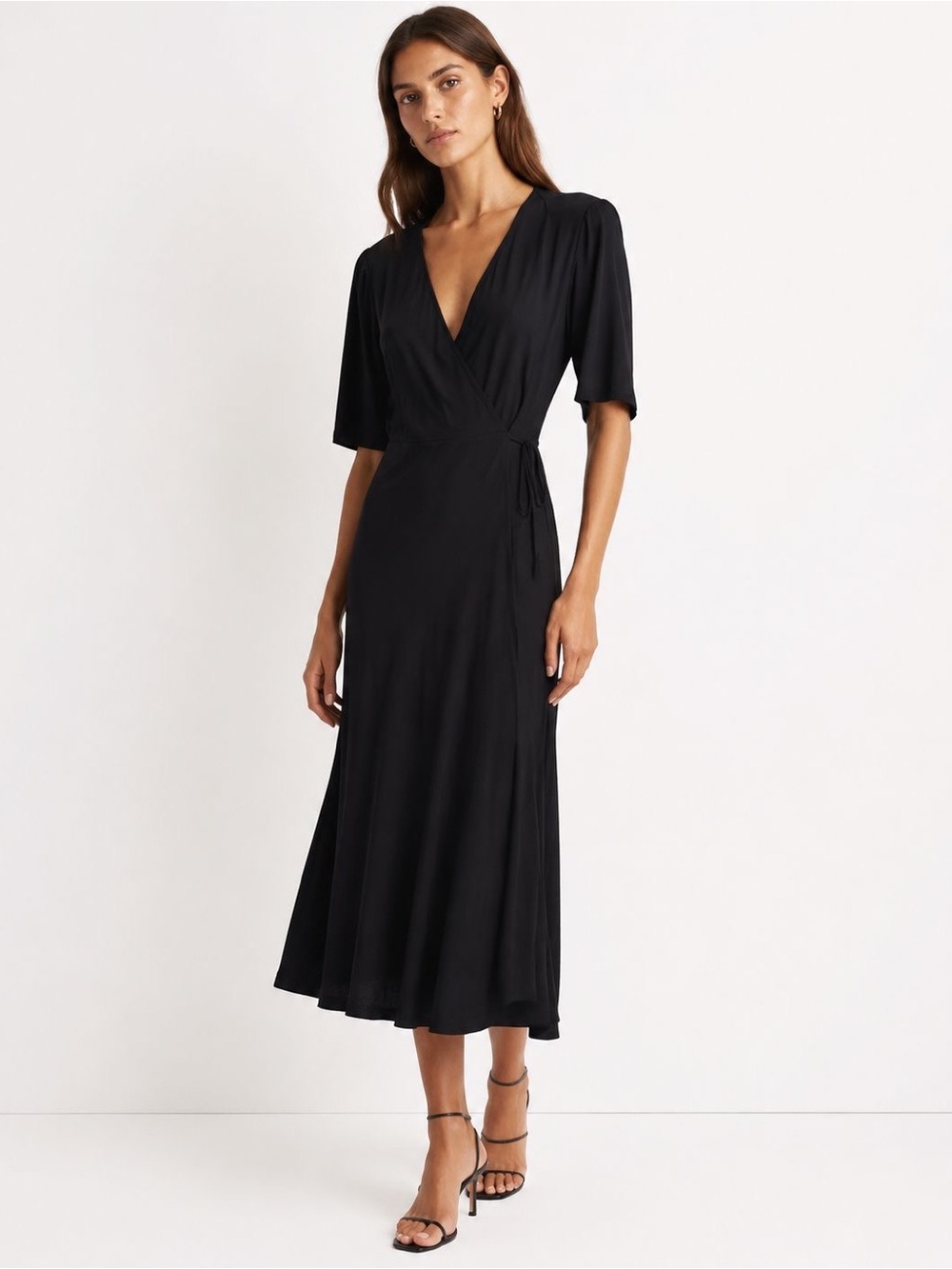 Reformation | Classic Wrap Tencel Midi Dress | Black | M